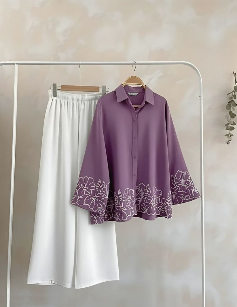 Kiara Elegant Embroidered Co-Ord Set - Purple