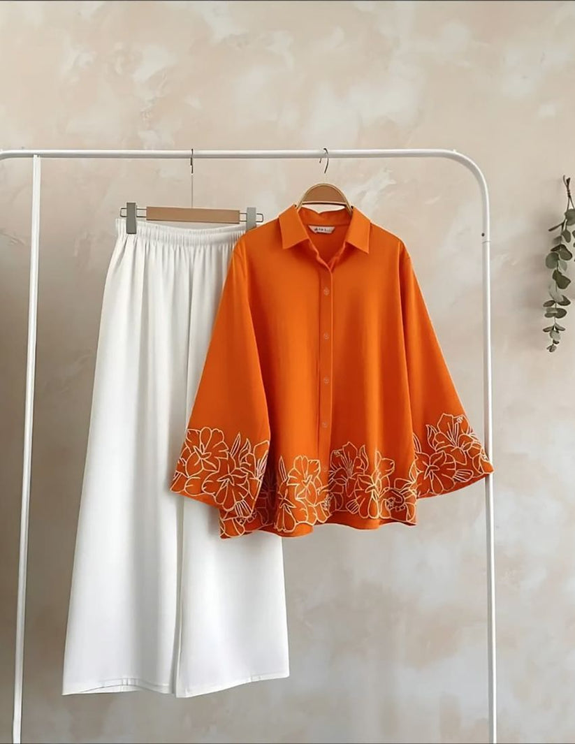 Kareena Embroidered Co-Ord Set - Orange