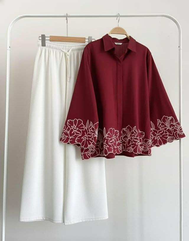 Beautiful Embroidered Co-Ord Set - Red