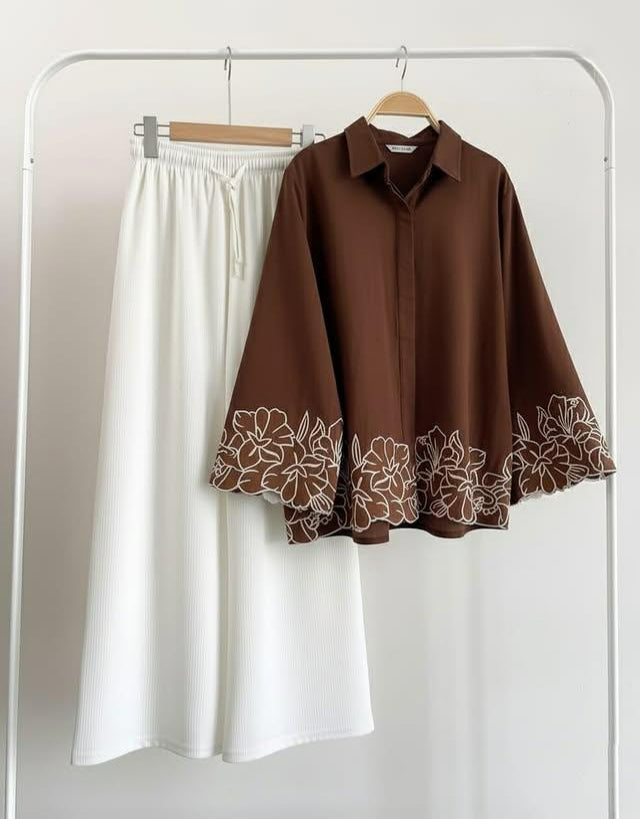 Kriti Embroidered Co-Ord Set - Coffee Brown