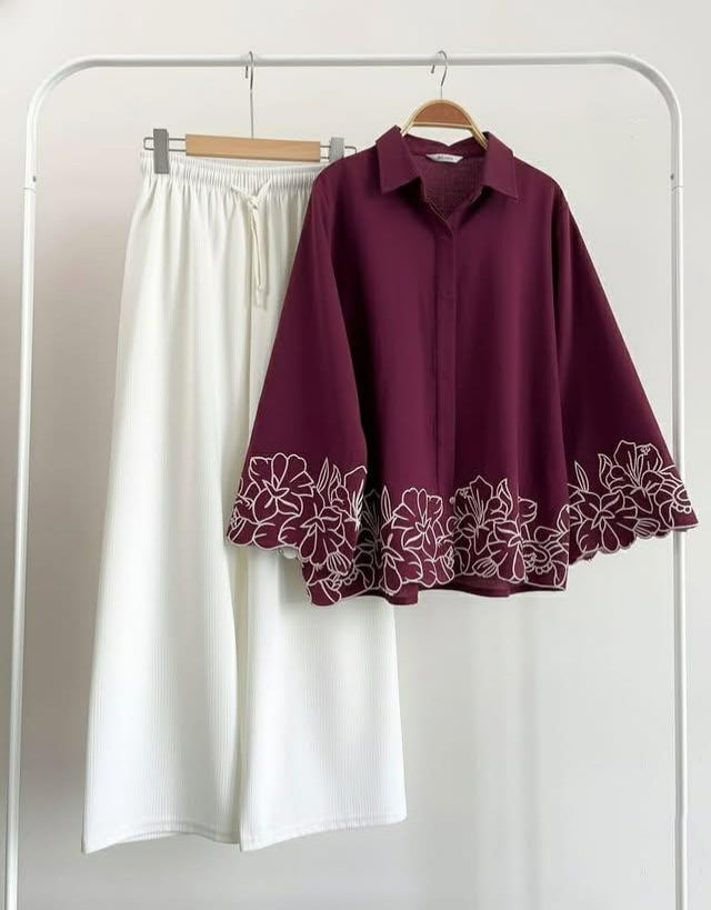 Kiara Embroidered Co-Ord Set - Maroon