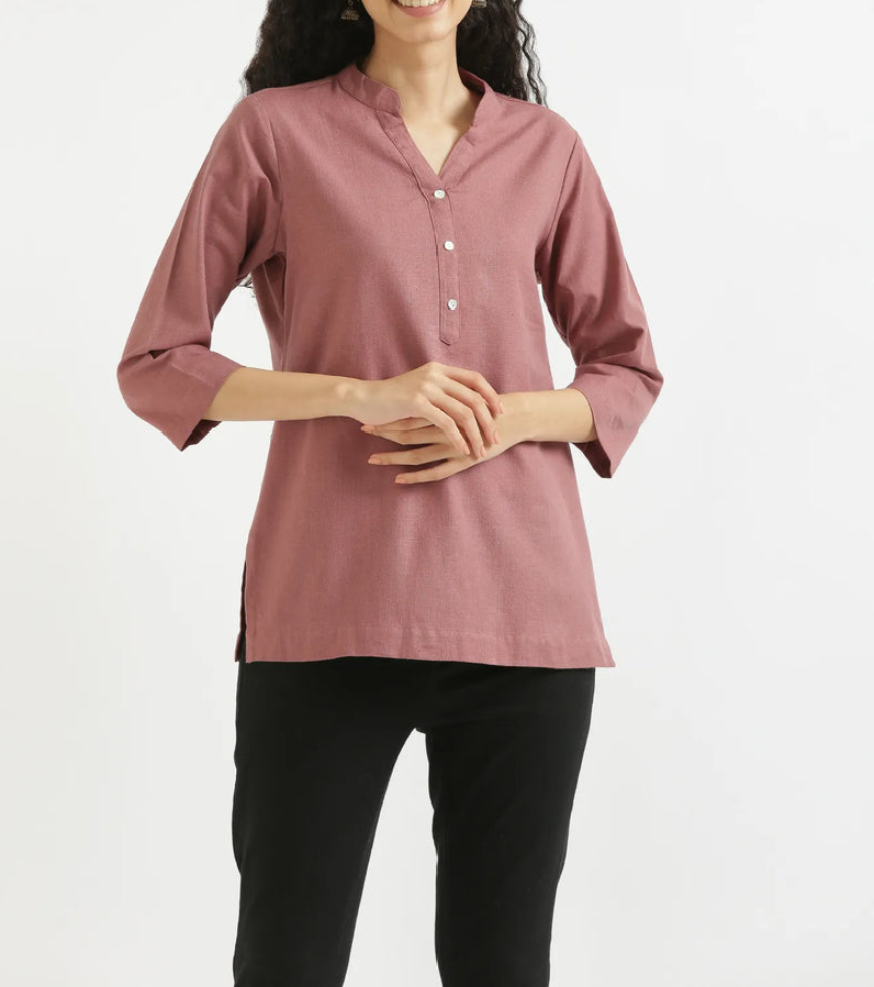 Kiara Rose Taupe Linen Short Kurta