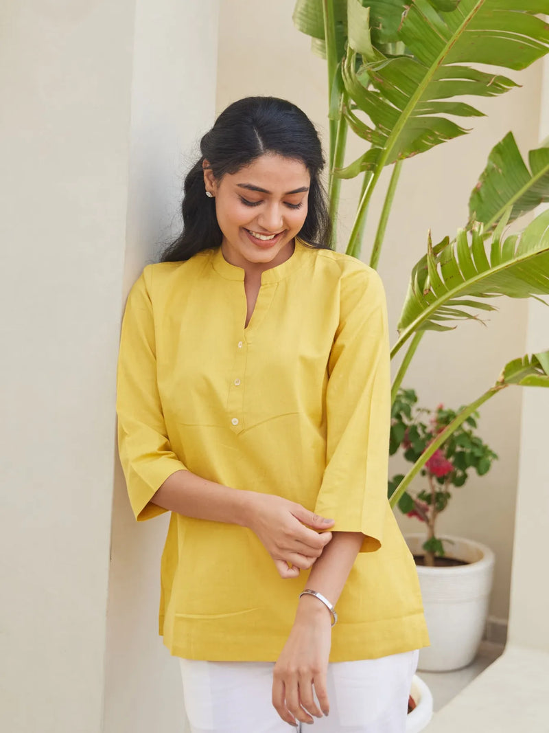 Women Yellow Bestselling Linen Short Kurta