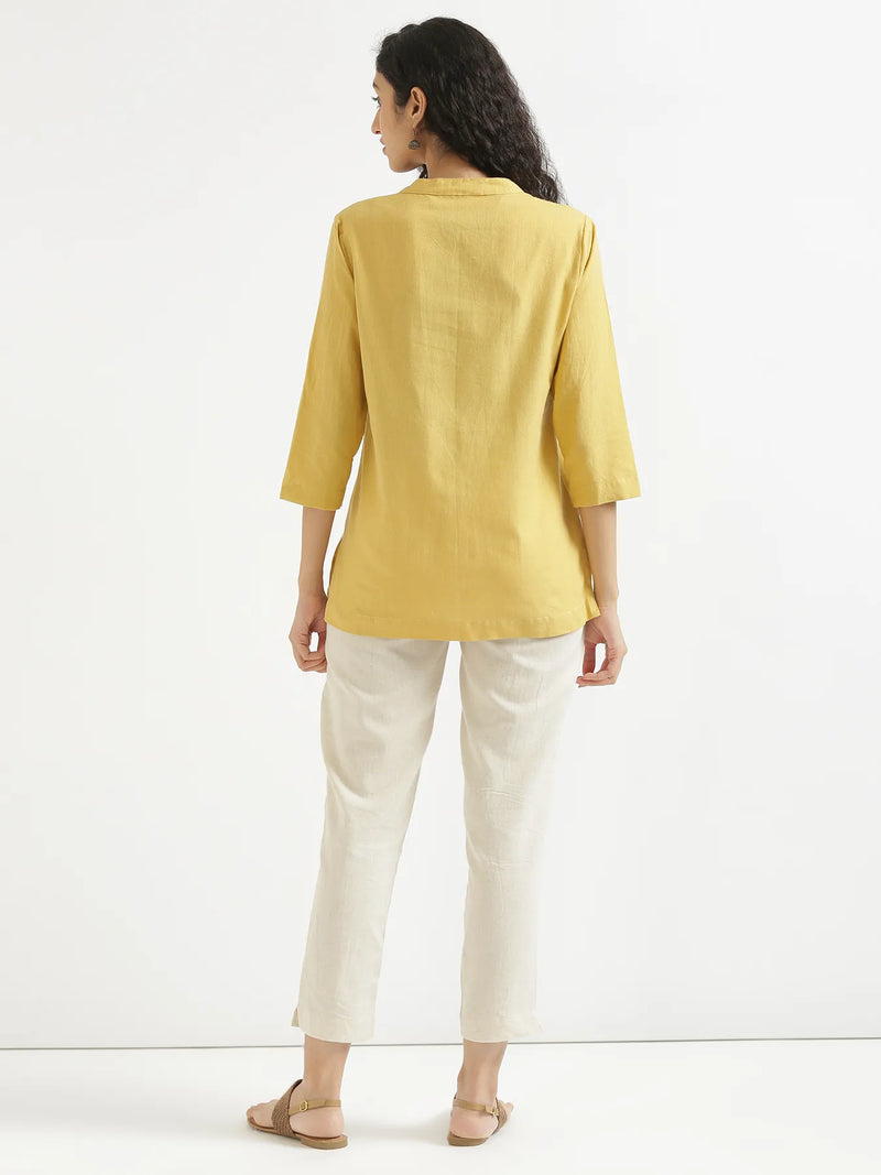 Women Yellow Bestselling Linen Short Kurta