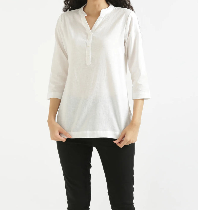 Kareena White Linen Short Kurta