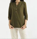 Rashu Olive Green Linen Short Kurta