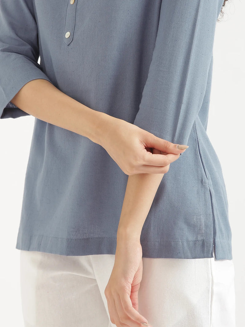 Kirti English Blue Linen Short Kurta