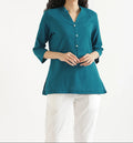 Katrina Turquoise Linen Short Kurta