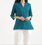 Katrina Turquoise Linen Short Kurta