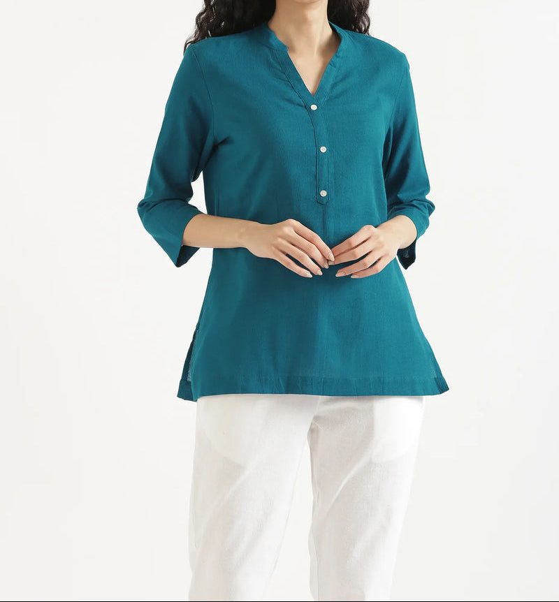 Katrina Turquoise Linen Short Kurta