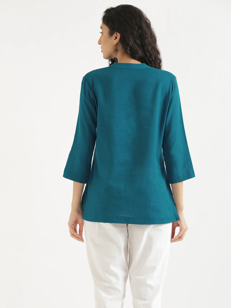 Katrina Turquoise Linen Short Kurta