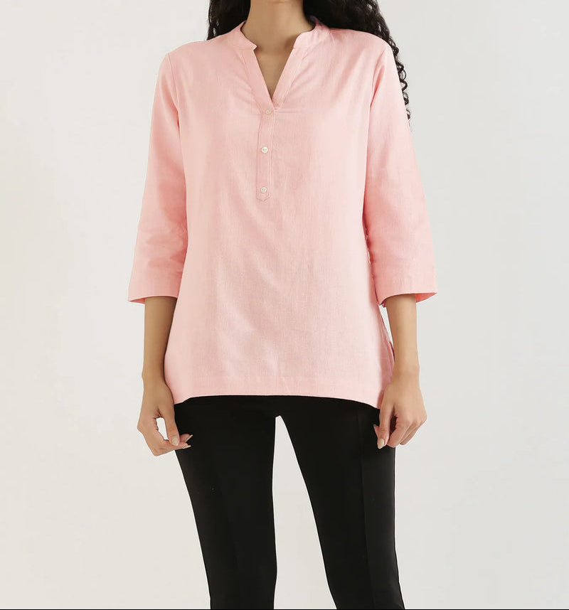 Priti Dark Peach Linen Short Kurta