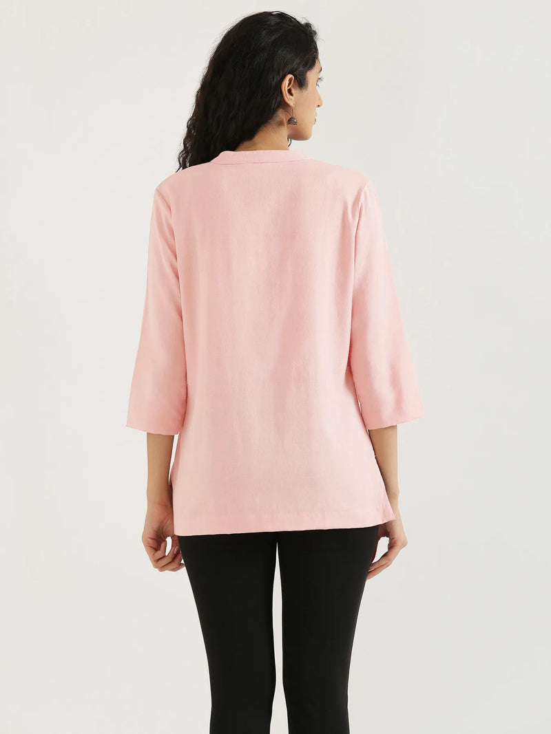 Priti Dark Peach Linen Short Kurta