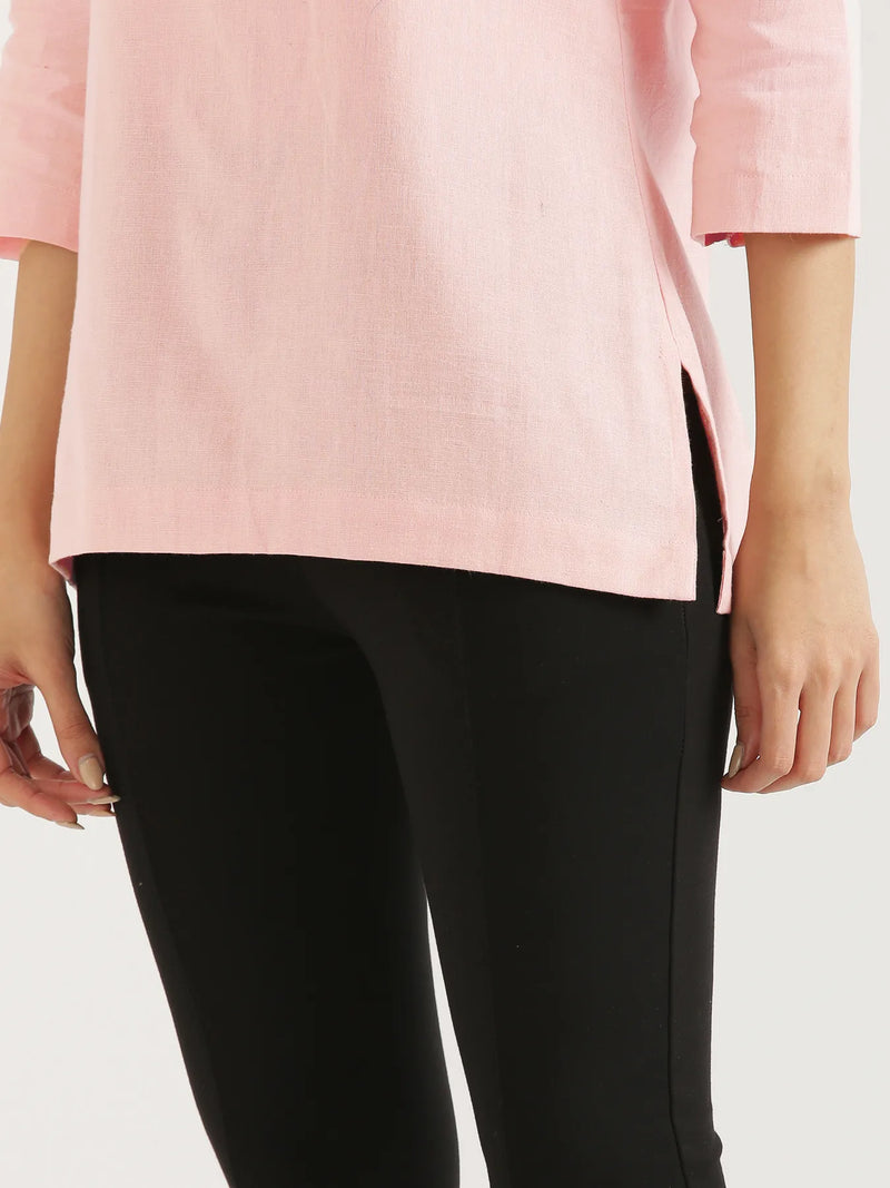 Priti Dark Peach Linen Short Kurta