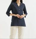 Kiara Navy Blue Linen Short Kurta