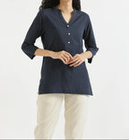 Kiara Navy Blue Linen Short Kurta