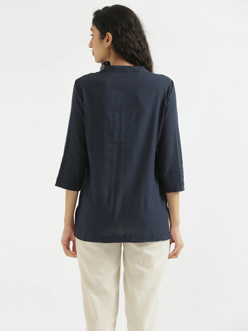 Kiara Navy Blue Linen Short Kurta