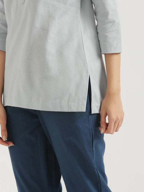 Anushka Sky Blue Linen Short Kurta