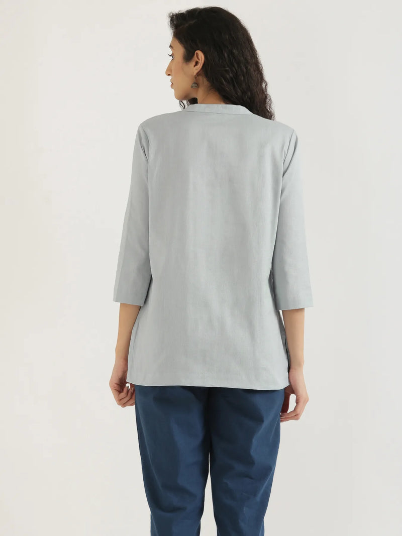 Anushka Sky Blue Linen Short Kurta