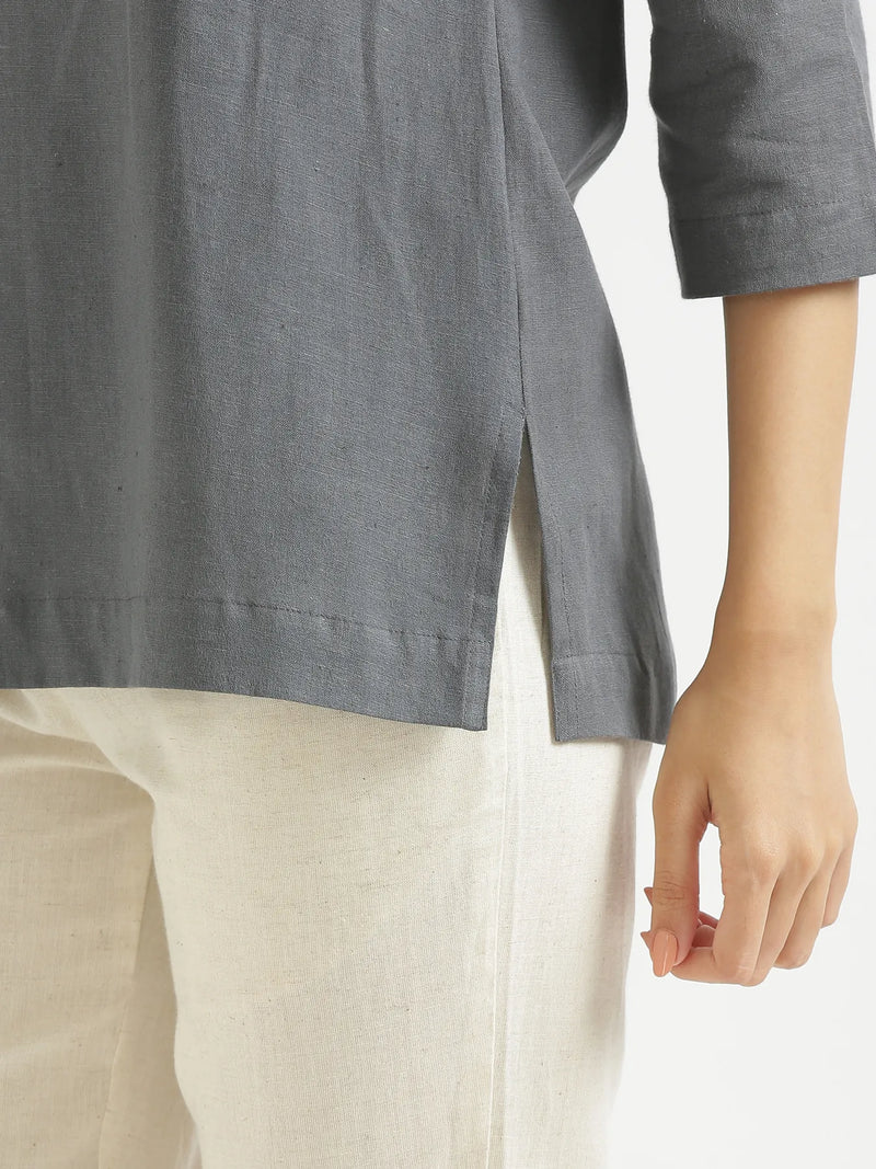 Katrina Light Grey Linen Short Kurta