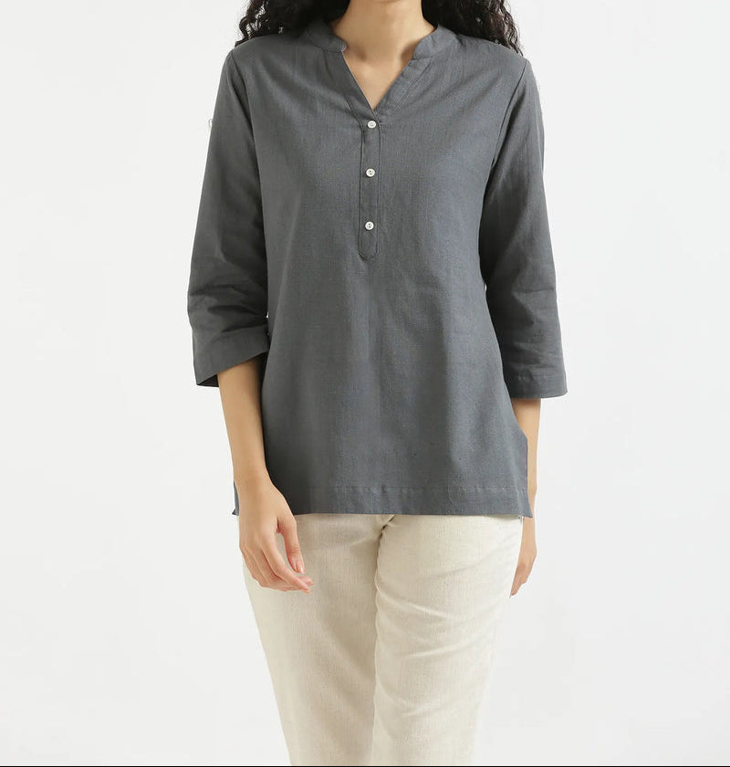 Katrina Light Grey Linen Short Kurta