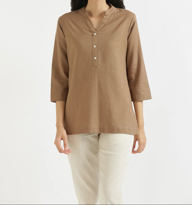 Trending Cofee Brown Linen Short Kurta