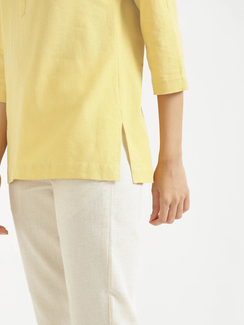 Kiara lemon Yellow Linen Short Kurta