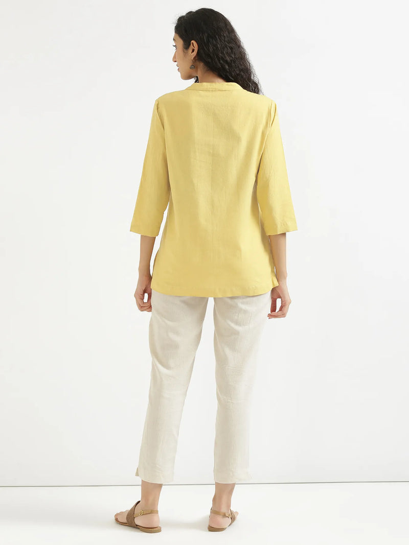 Kiara lemon Yellow Linen Short Kurta