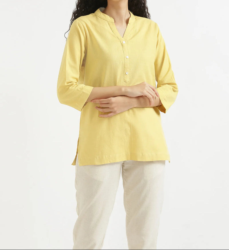 Kiara lemon Yellow Linen Short Kurta