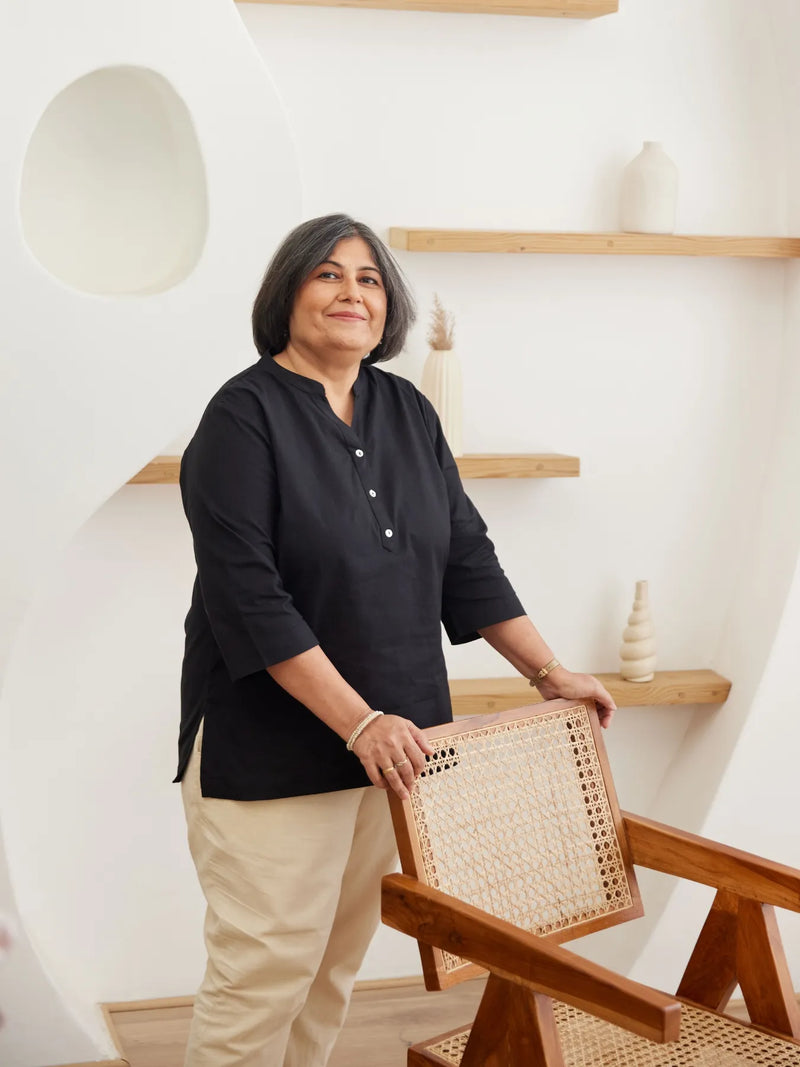 Trending Black Linen Short Kurta