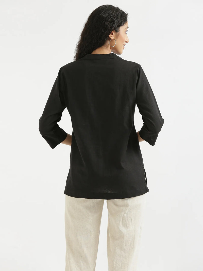 Trending Black Linen Short Kurta