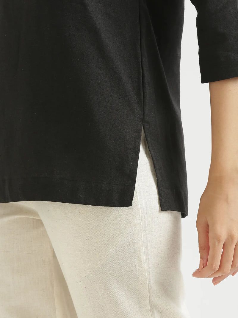 Trending Black Linen Short Kurta