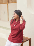 Best-Selling Red Linen Short Kurta