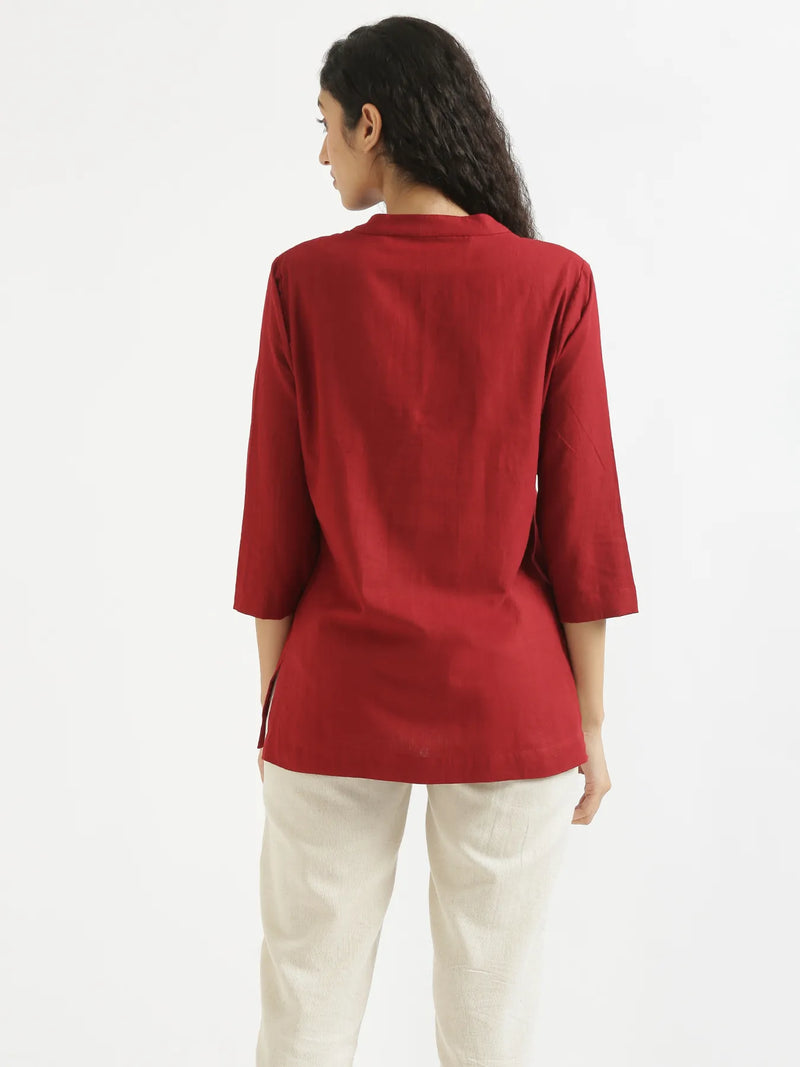 Best-Selling Red Linen Short Kurta