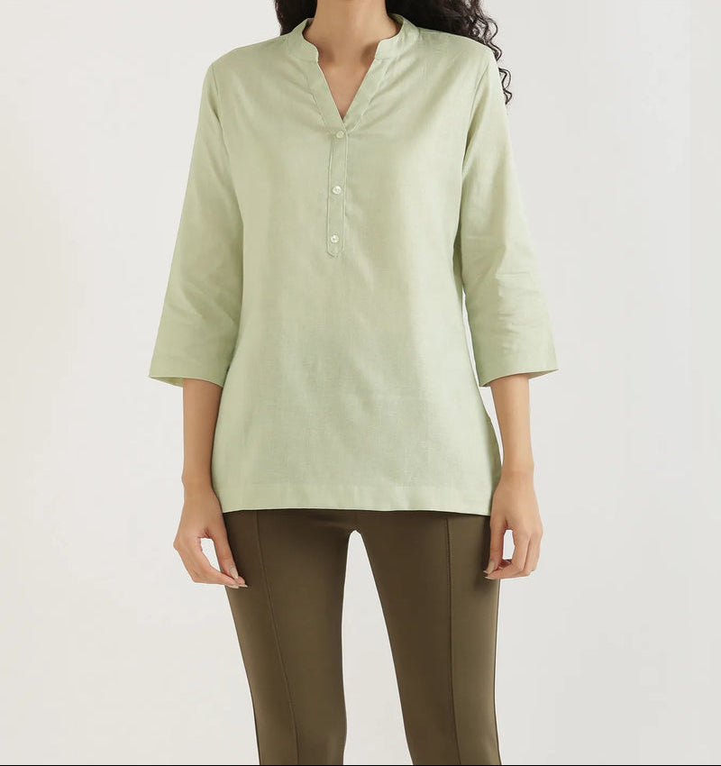 Kajal Mint Green Linen Short Kurta