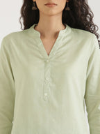 Kajal Mint Green Linen Short Kurta
