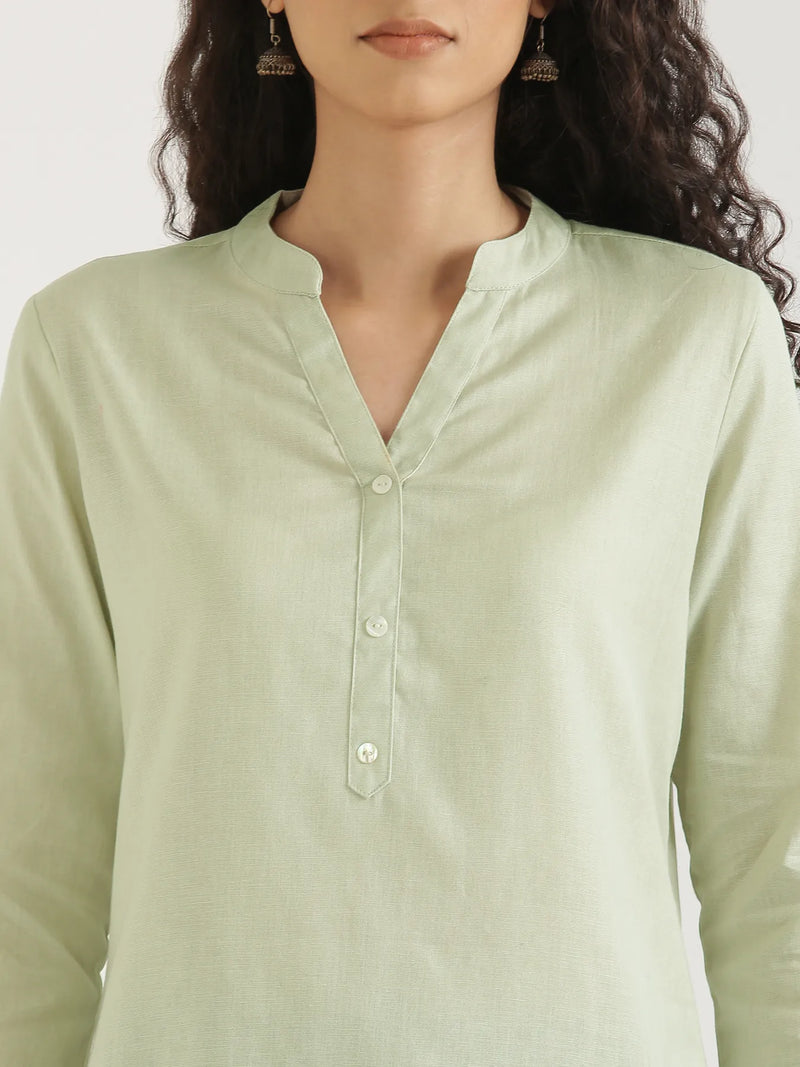 Kajal Mint Green Linen Short Kurta