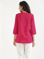 Women Hot Pink Linen Short Kurta