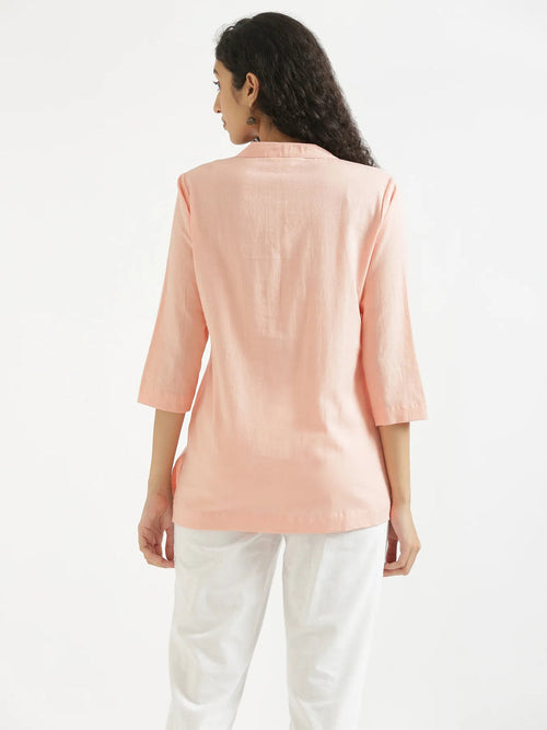 Anushka Peach Linen Short Kurta